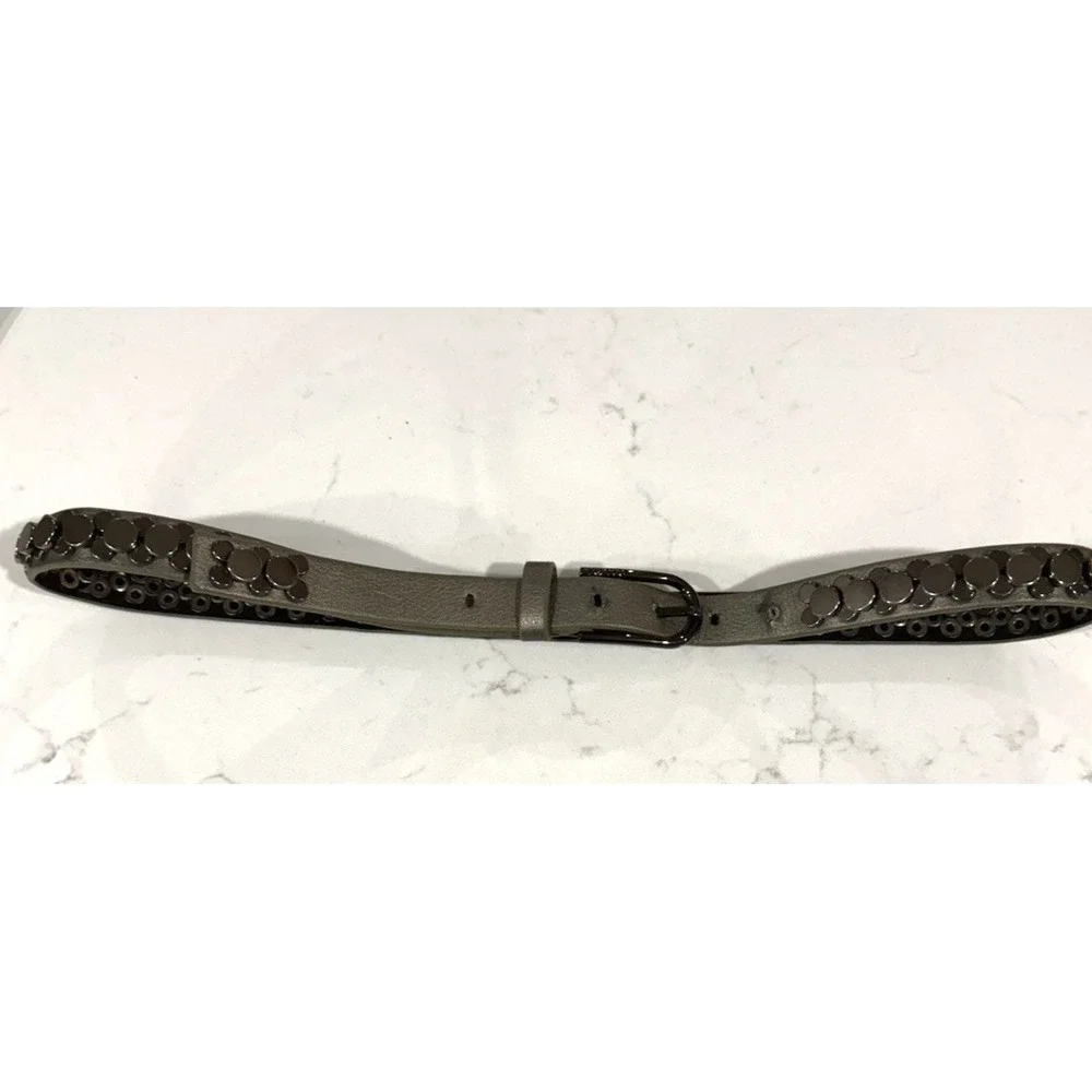 Calvin Klein Womens Gray Leather Belt Round Silver (Gunmetal tone) Studs